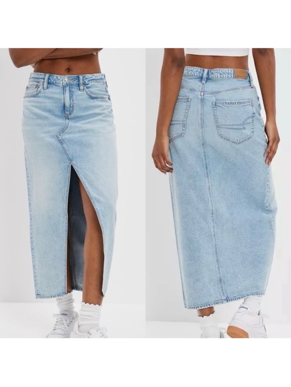American Eagle Outfitters Light Blue Denim Midi Skirt